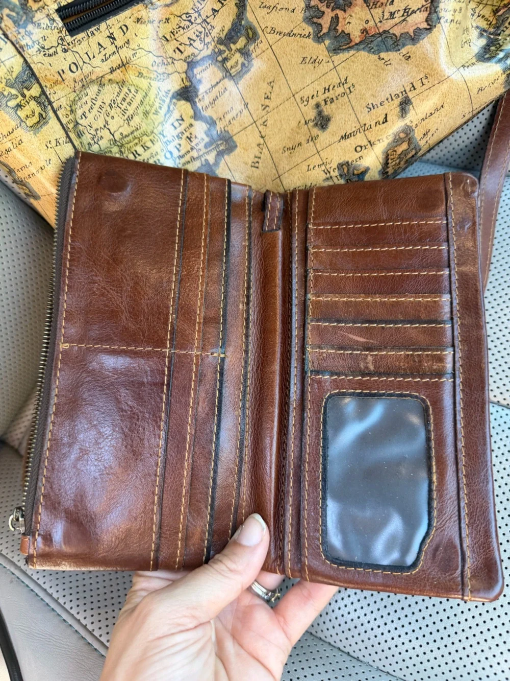 Patricia Nash Vintage Inspired  Bag Wallet Set Leather European Map SatchelPurse